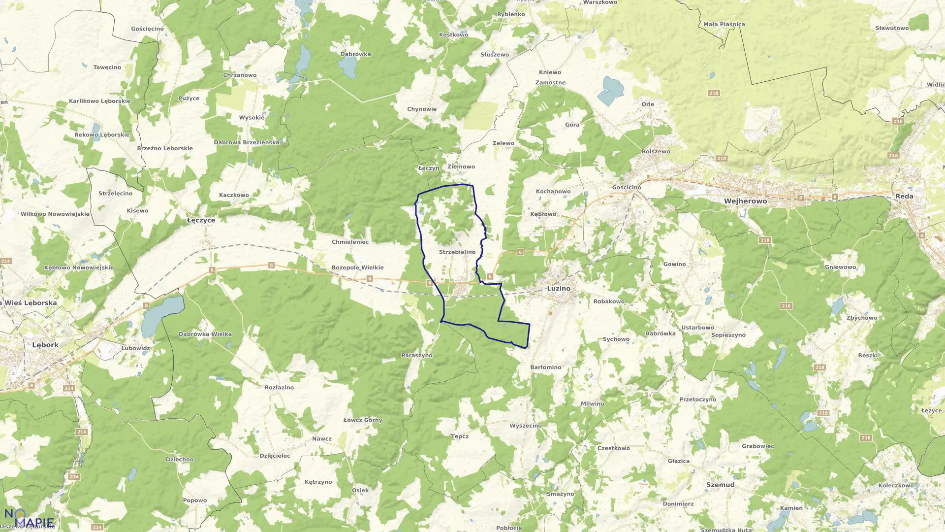 Mapa obrębu Strzebielino w gminie Łęczyce